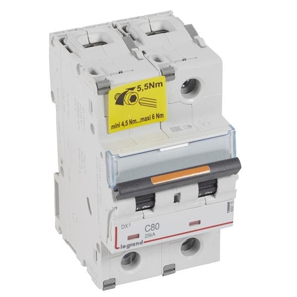 Disjoncteur DX³ 2 pôles courbe C 80A 230 / 400V - 25kA - 3 modules