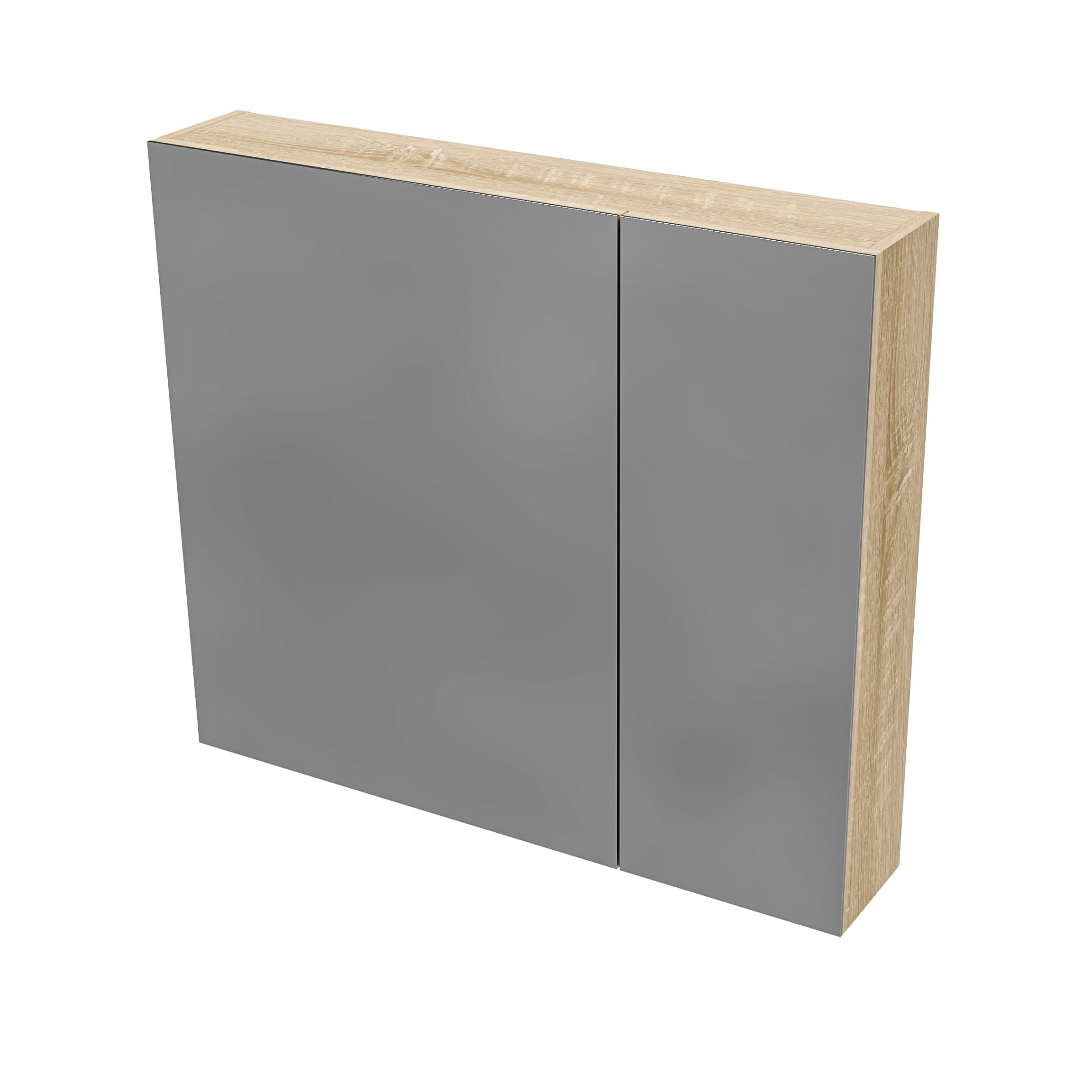 Hayat Armoire miroir - 2 portes miroirs asymétriques, à un seul côté - 4 étagères réglables en hauteur - 80X70X15 cm - chêne