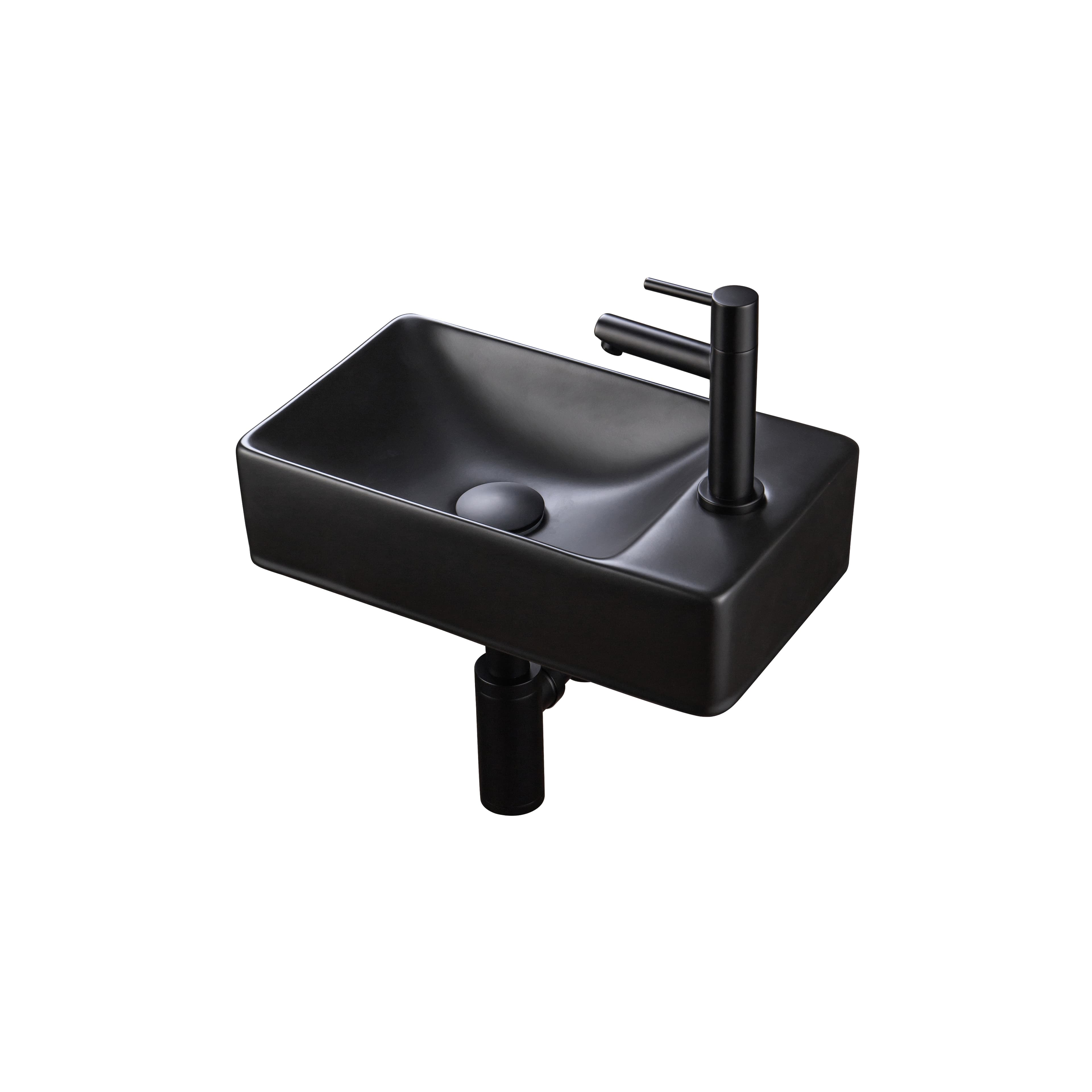 Ensemble lave-mains ALONI essi complet – avec lave-mains droite, robinet, bonde de vidange et siphon – Noir mat