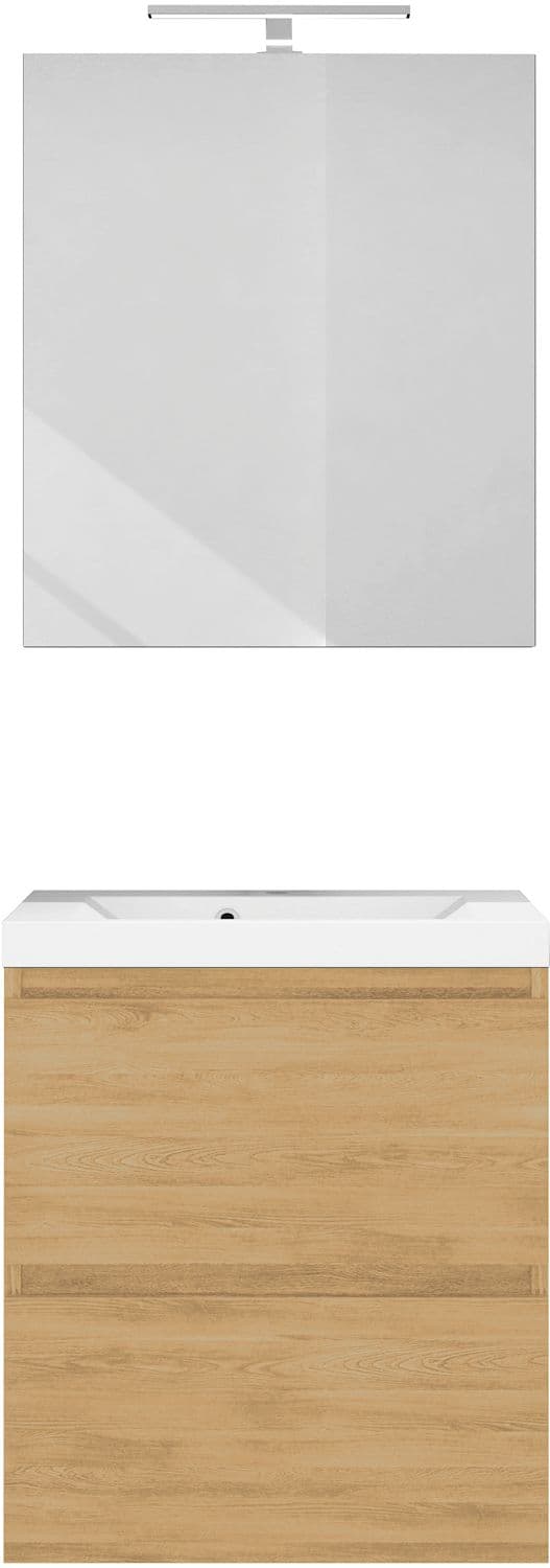 MEUBLE CITA 60CM SOLO 2 TIROIR MARBRE DE SYNTHESE +MIROIR CHENE NORDIC