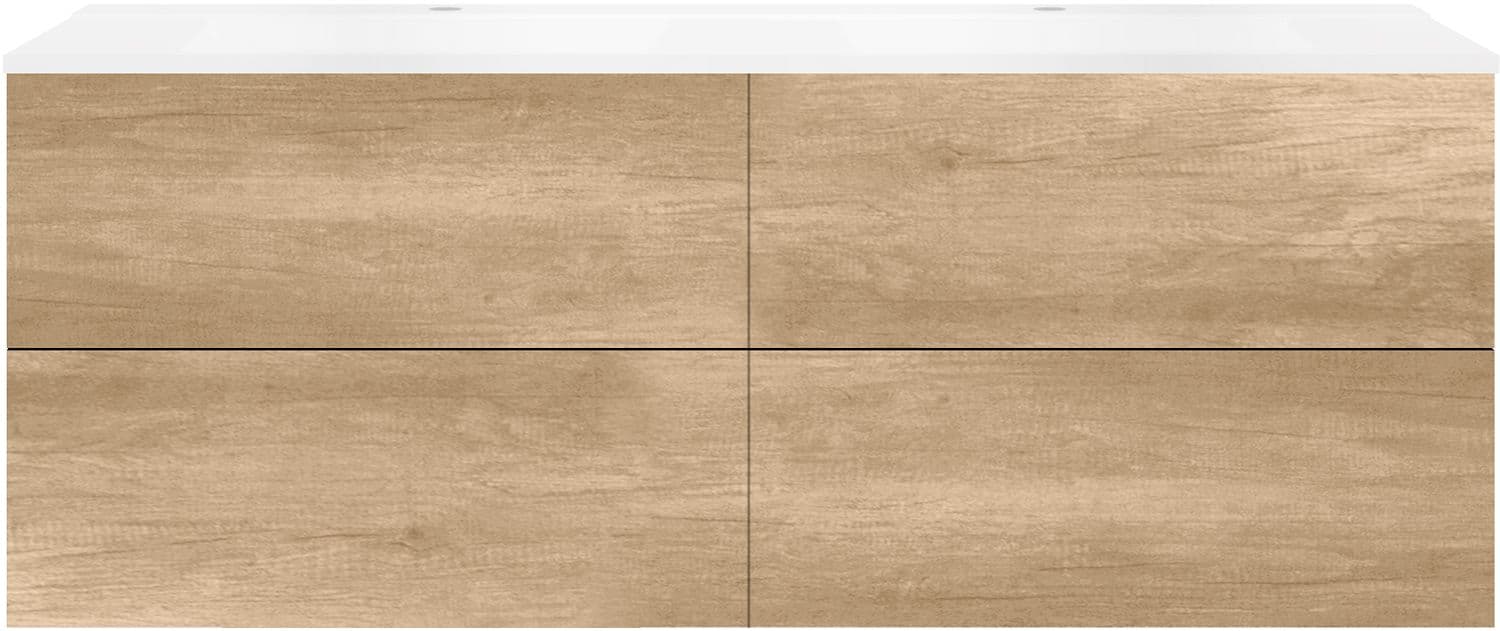 SOUS MEUBLE COFFEE 4 TIROIRS 160 DUO CHENE DECOR CACHMIRE +DOUBLE LAVABO BLANC MAT