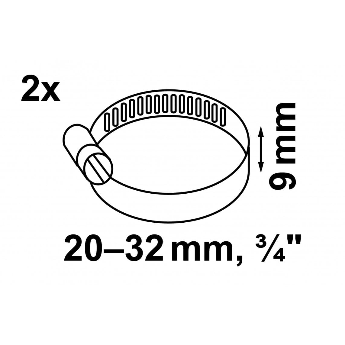 987372155 collier de serrage 9 mm Largeur de bande, acier inoxydable, 20 - 32 mm, pour 3/4" (2x)