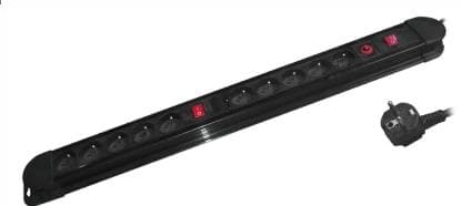 Bloc multiprises + 2 interrupteurs - 10 x prise 2 pôles + T 16A avec cordon - Noir - 1,5m