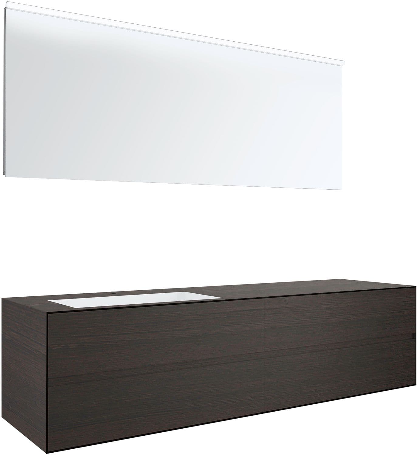 MEUBLE 4 TIROIRS+ LAVABO SOUS ENCASTRER GAUCHE TENSO 180CM +TROU ROBINET WENGE AVEC MIROIR