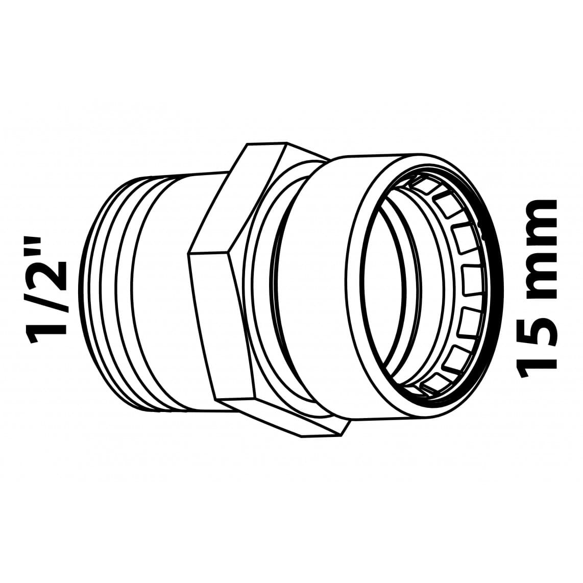 989476117 LT Mamelon de transition, vierge, 15 mm x 1/2" M, 1 manchon, (S243g)
