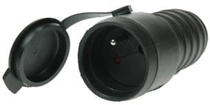 Prise 2 pôles + T femelle - 16A - IP44 - Noir - clapet de protection - caoutchouc