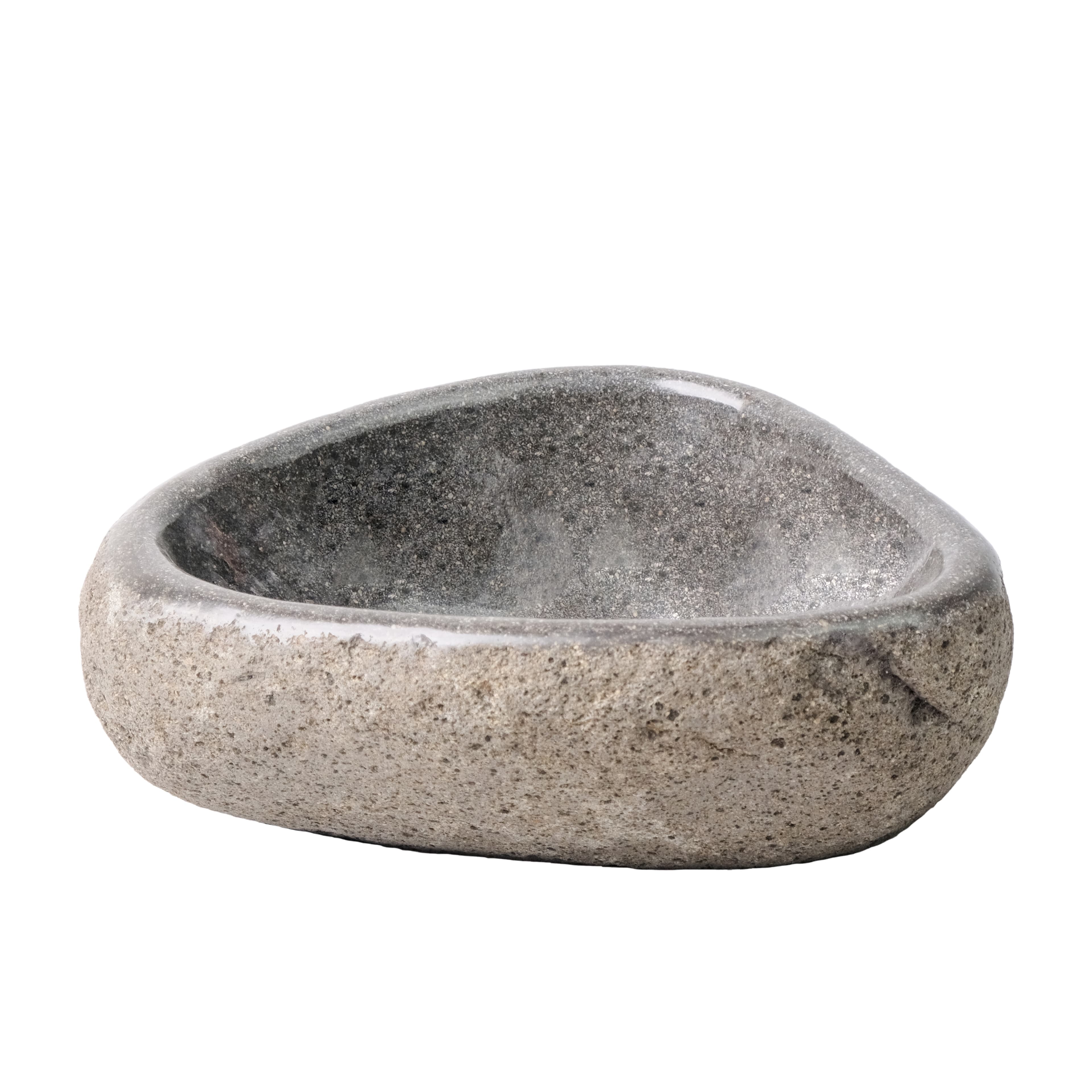 Vasque ronde en pierre de rivière NATURELLE à bord Fin - Gris 30-35X15X1,5CM