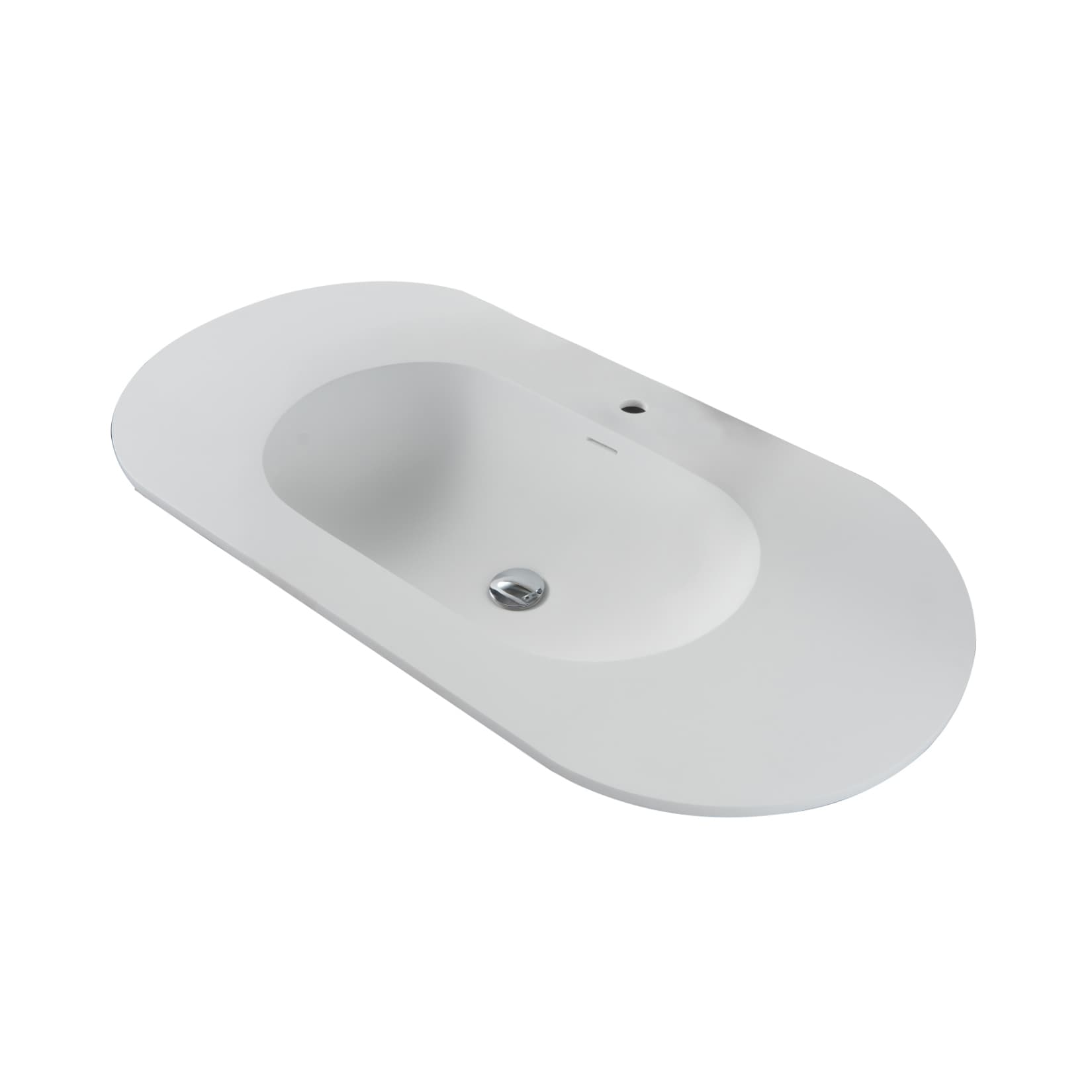 BEGONIA LAVABO - 1 VASQUE - AVEC TROP-PLEIN - 1 TROU ROBINET - MARBRE COMPOSITE - 100X1,2X52,5 CM - BLANC MAT