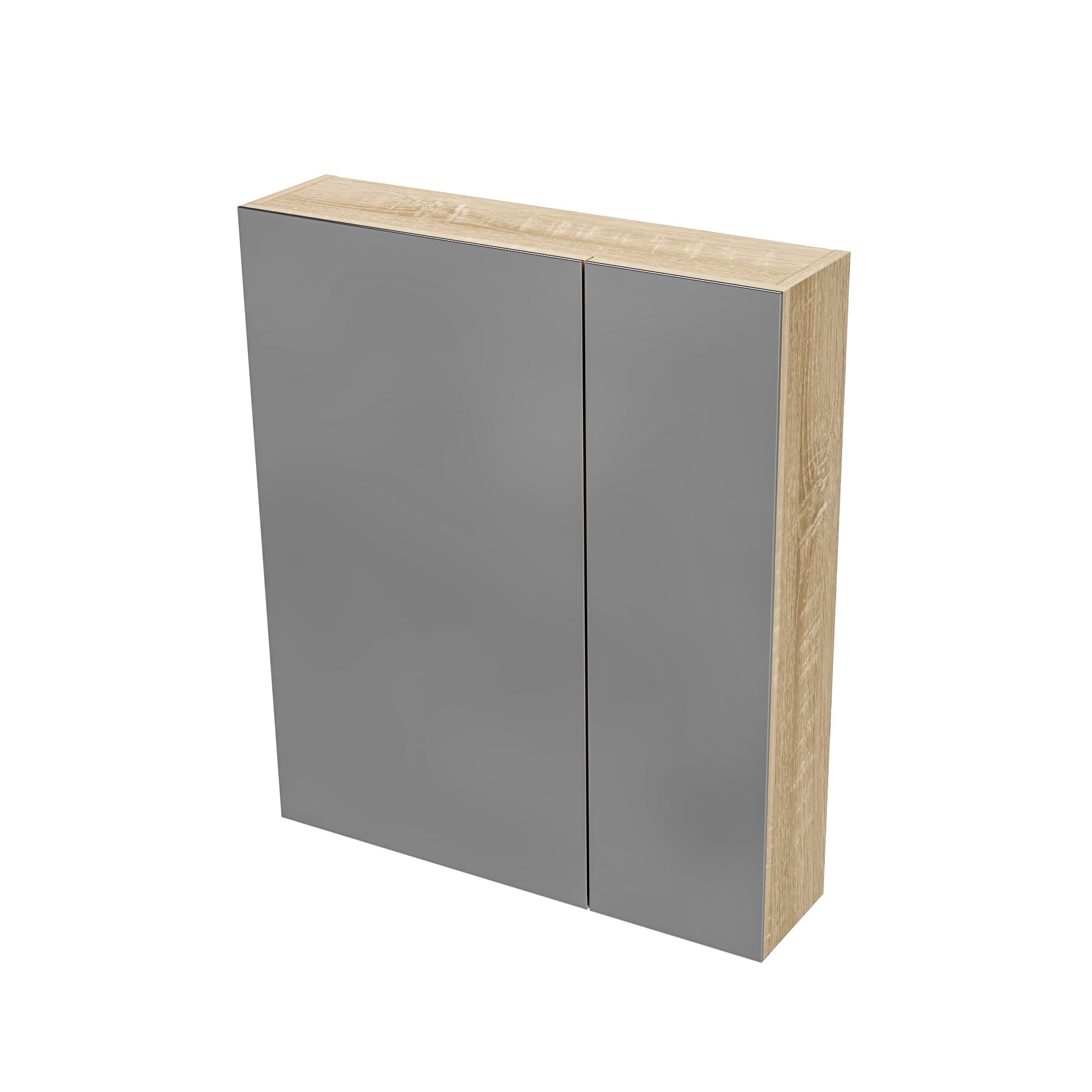 Hayat Armoire miroir - 2 portes miroirs asymétriques, à un seul côté - 4 étagères réglables en hauteur - 60X70X15 cm - chêne