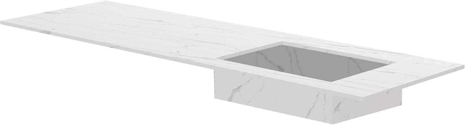 TABLET MARBRE CERAMIQUE PURO LAVABO S DROITE L160 H1,2 SANS TROU ROBINET WHITE CALACATTA