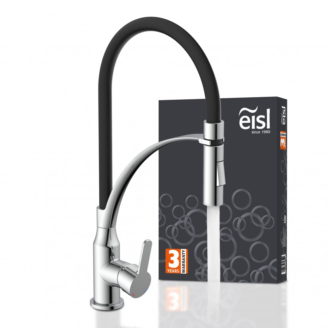 NI183CARCRB CARNEO Mitigeur évier, chromé/noir, avec flexible soft-touch