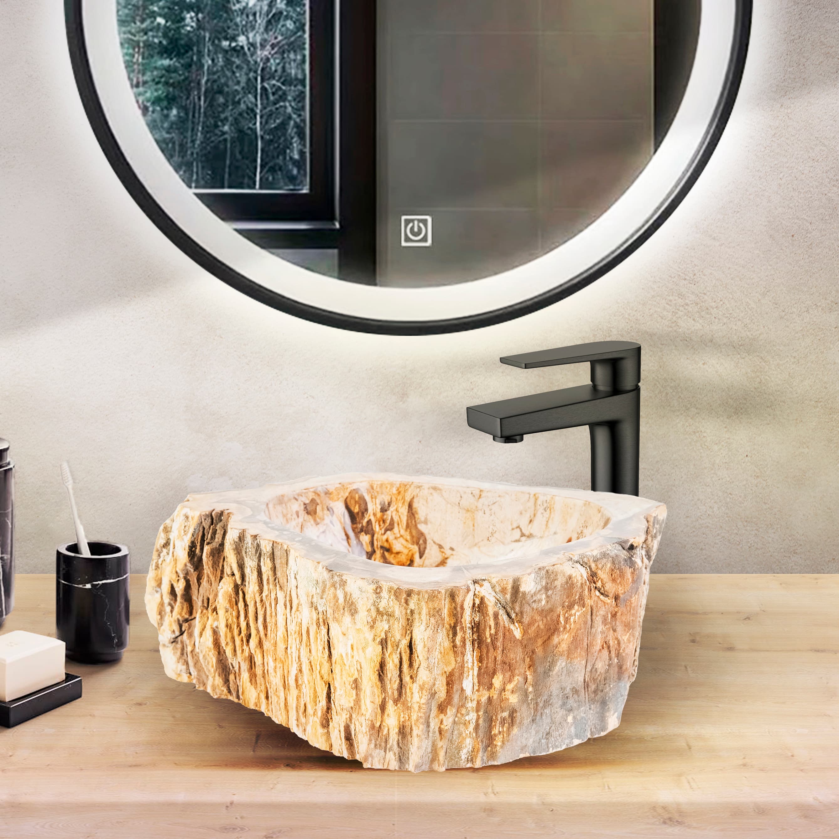VASQUE EN BOIS FOSSILISÉ 30-35x15CM
