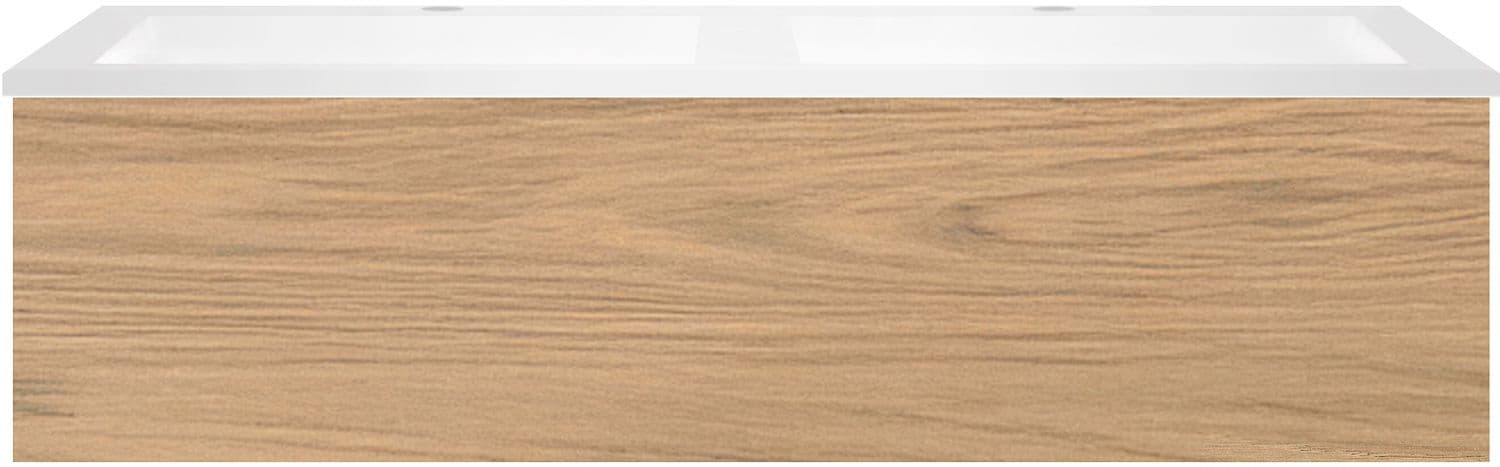 SOUS MEUBLE COFFEE 1 TIROIR 120 DUO CHENE CLASSIQUE + LAVABO DOUBLE EN MARBRE SYNTHETIQUE BL.M