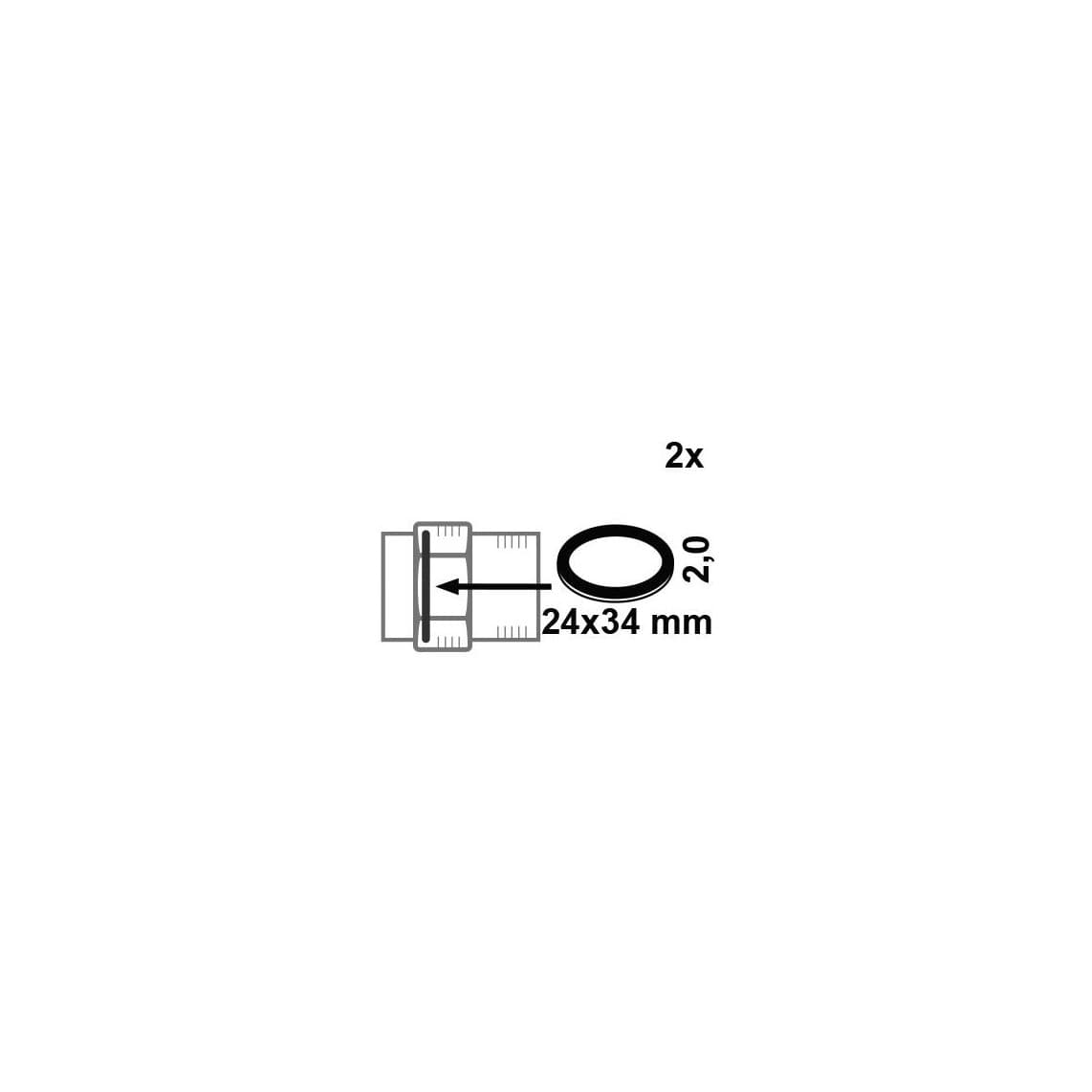 98696760 Joint de raccord, Caoutchouc, 24 x 34 x 2 mm, pour 1/2" (2x)