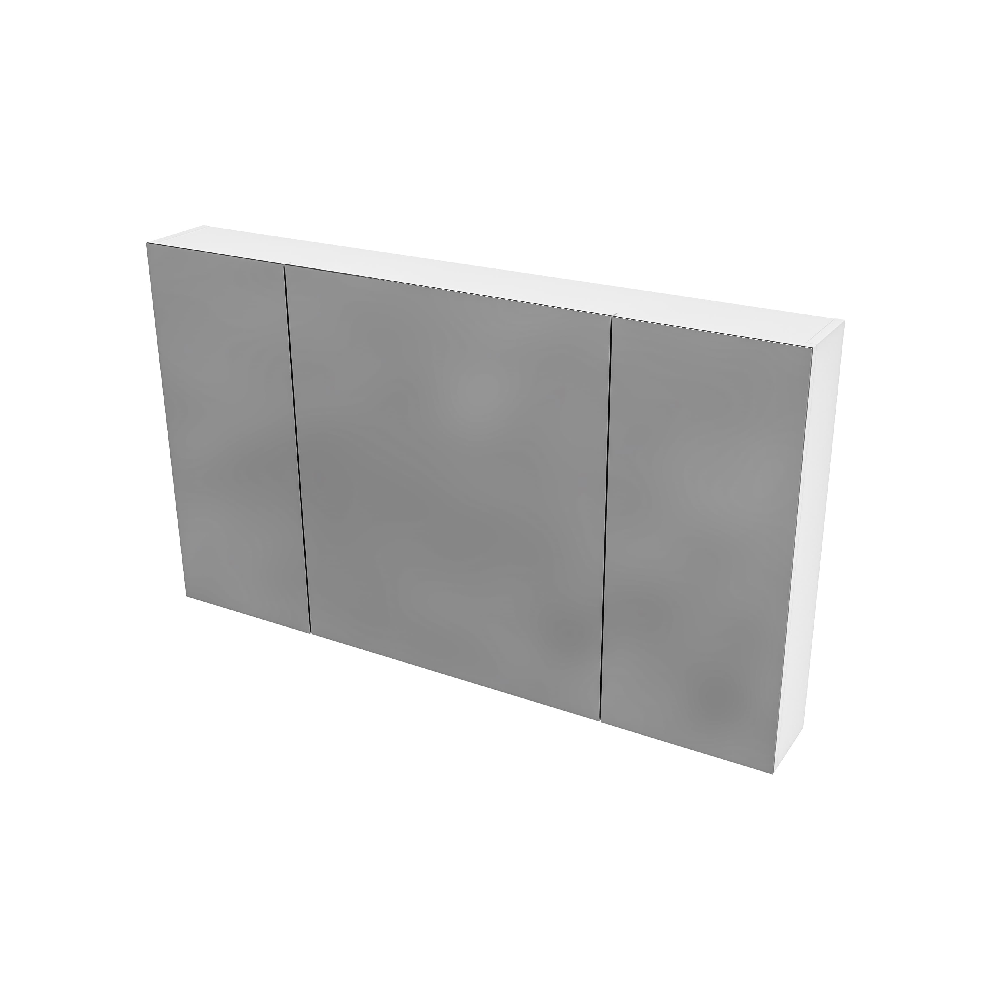 Hayat Armoire miroir - 3 portes miroirs asymétriques, à un seul côté - 6 étagères réglables en hauteur - 120X70X15 cm - blanc brillant