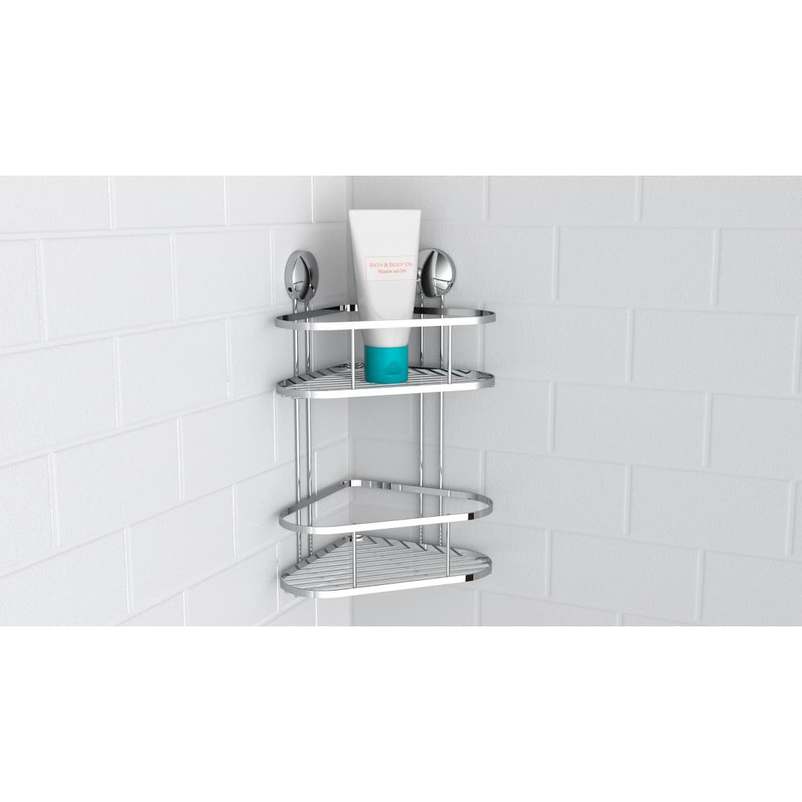 BA0203 tablette d'angle pour douche 2 niveaux, chromé, à coller ou vis