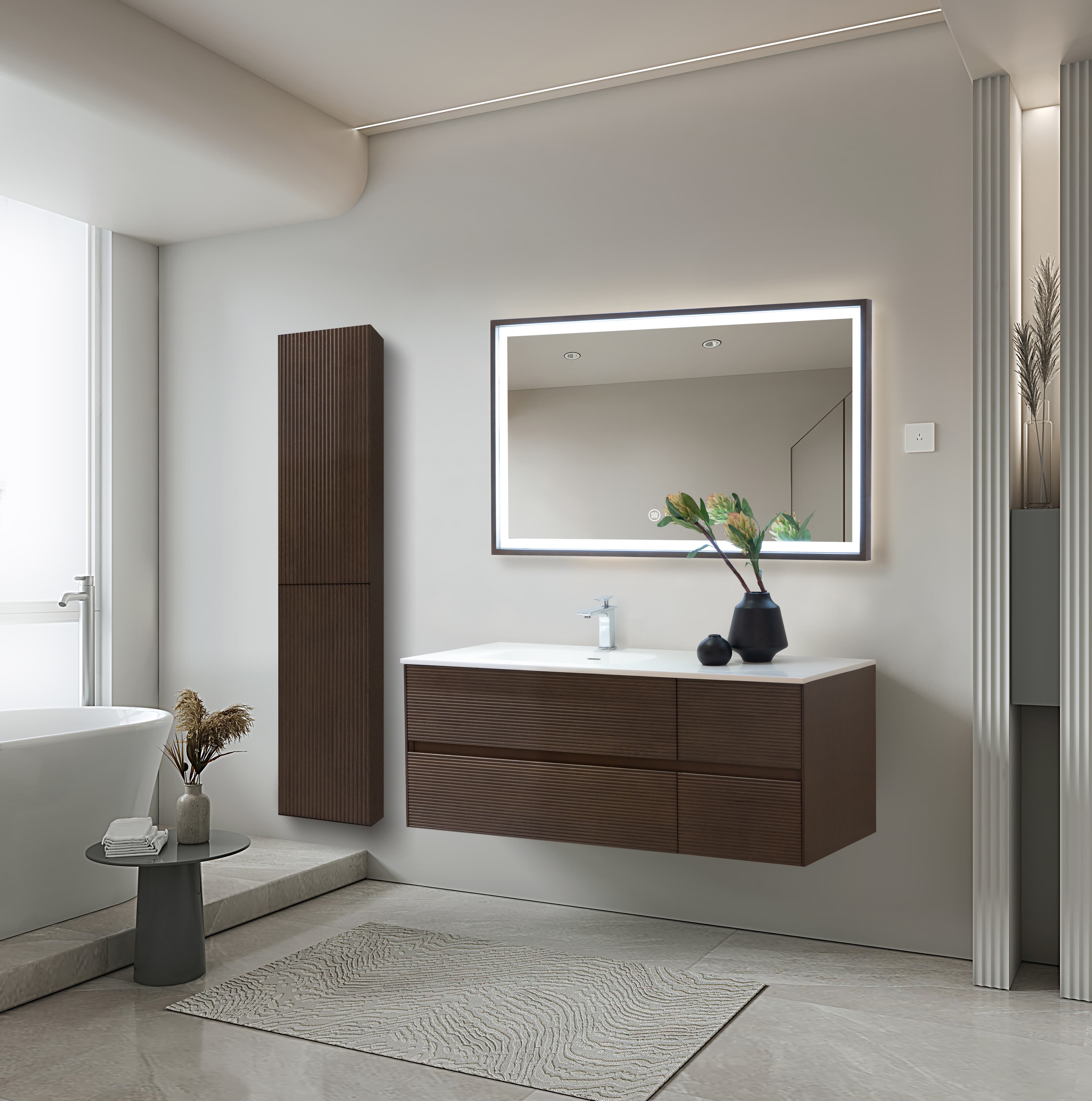 Layda meuble sous-vasque - 4 tiroirs - sans poignées - soft close – 119X49X52 cm - Noyer foncé