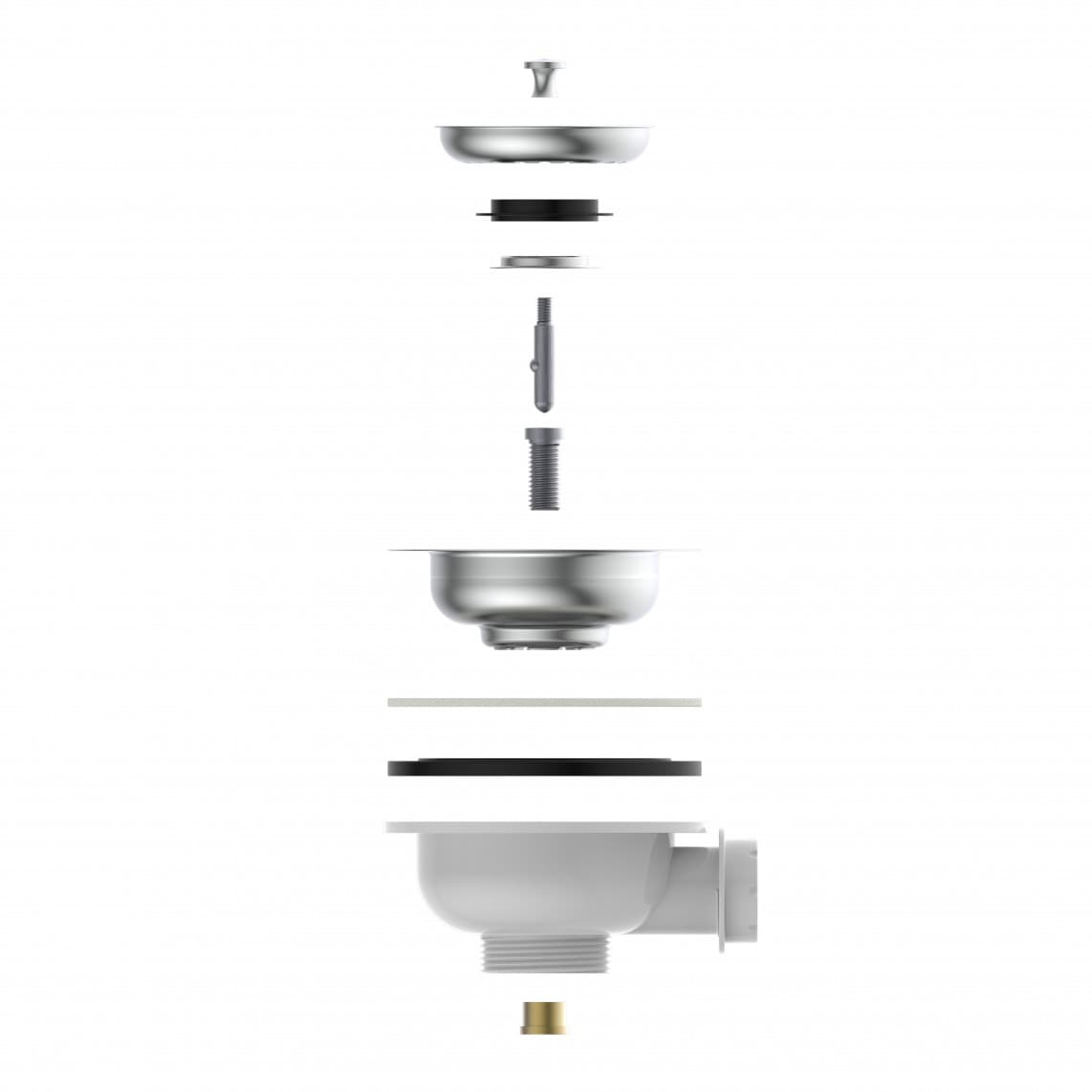 98835340 KS bonde à panier, 1 1/2" M, acier inoxydable calice d'évacuation & tamis Ø114 mm, avec 1" raccord de trop plein