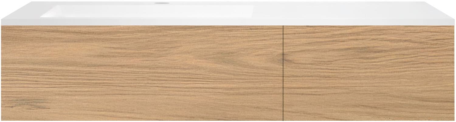 SOUS MEUBLE COFFEE 2 TIROIRS 140 CHENE CLASSIQUE+LAVABO EN MARBRE SYNTHETIQUE GAUCHE BLANC