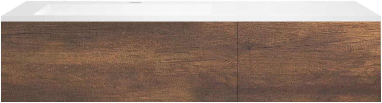SOUS MEUBLE COFFEE 2 TIROIRS 140 CHENE DECOR ROUILLE+LAVABO EN MARBRE SYNTHETIQUE GAUCHE BLANC