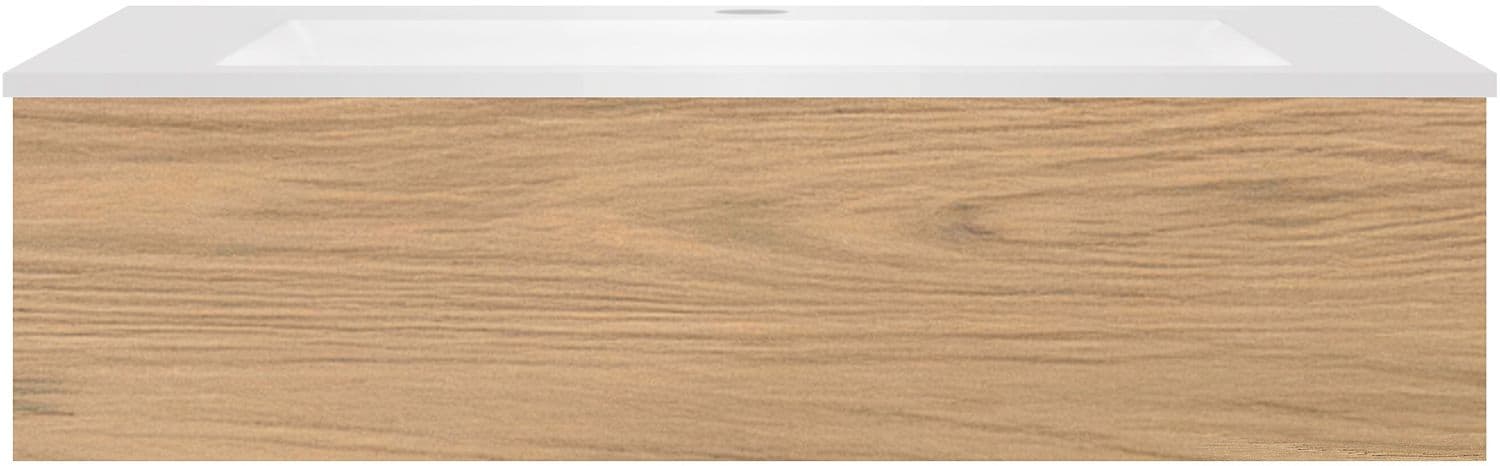 SOUS MEUBLE COFFEE 1 TIROIR 120 CHENE CLASSIQUE+LAVABO EN MARBRE SYNTHETIQUE BLANC MAT