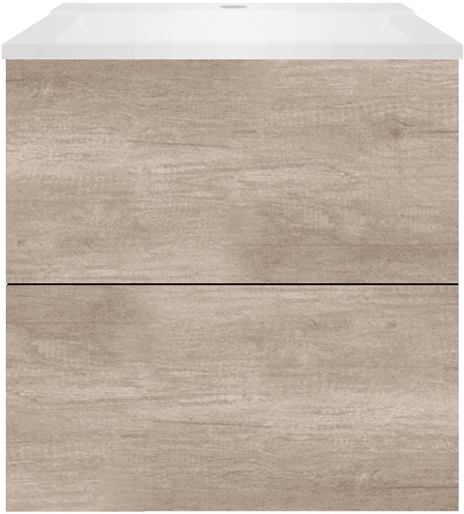 SOUS MEUBLE COFFEE 2 TIROIRS 60 CHENE DECOR FLANELLE+LAVABO BLANC