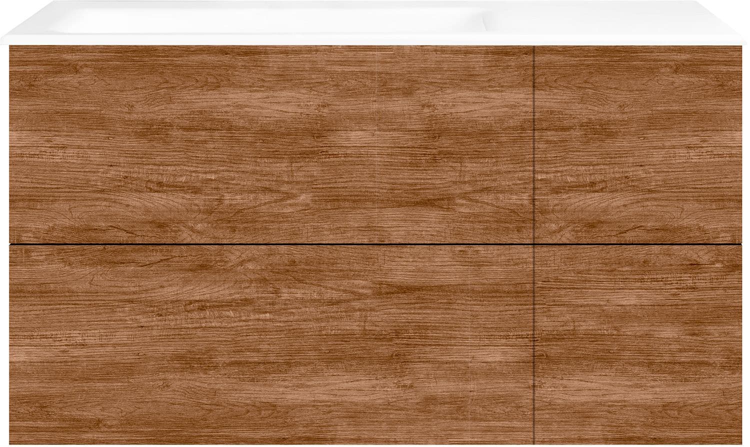 SOUS MEUBLE COFFEE 4 TIROIRS 110 TECTONA DECOR CANNELLE+LAVABO GAUCHE PORCEL.SNS TROU ROBINET BLANC