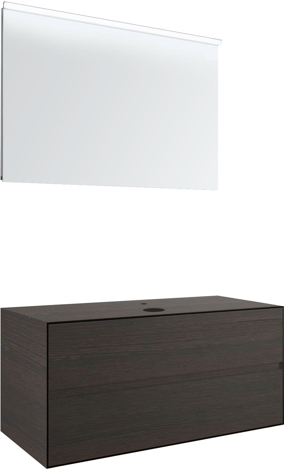 MEUBLE 2 TIROIRS+ TABLET POUR LAVABO A POSER CENTRAL TENSO 120CM TENSO +TROU ROBINET WENGE AVEC MIROIR