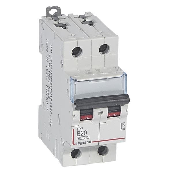 Disjoncteur DX³ 6000A / 10kA 2 pôles courbe B 20A 230 / 400V - 2 modules