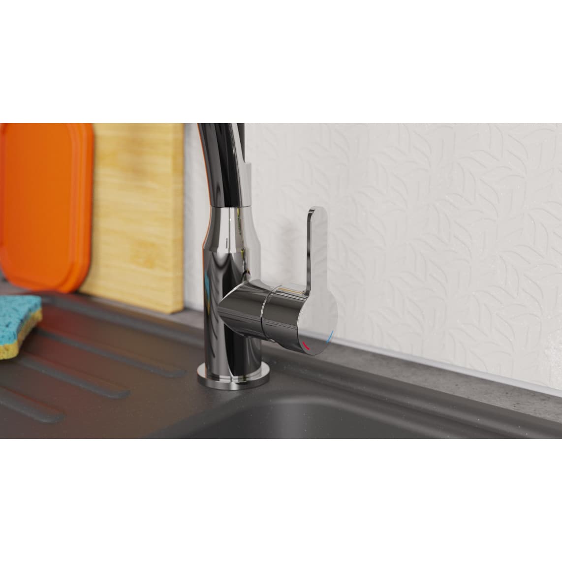 NI183CARCRB CARNEO Keukenkraan, chroom/zwart, met soft-touch slang