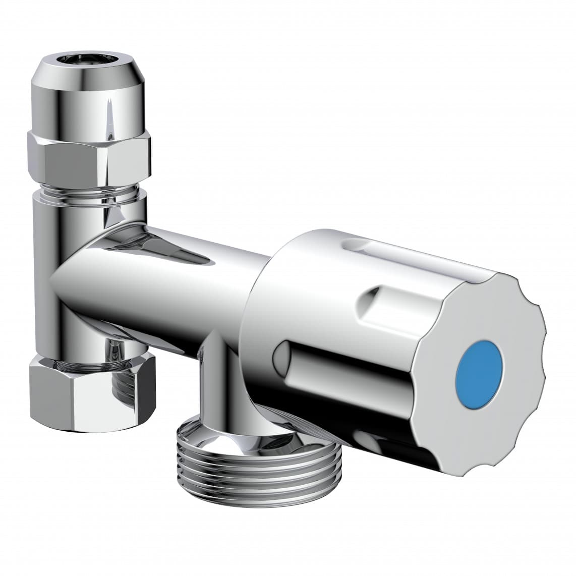 986294148 GA-Soupape supplémentaire, chromé, 3/8" F x 3/4" M x 3/8" M x 10 mmQ, avec clapet anti-retour