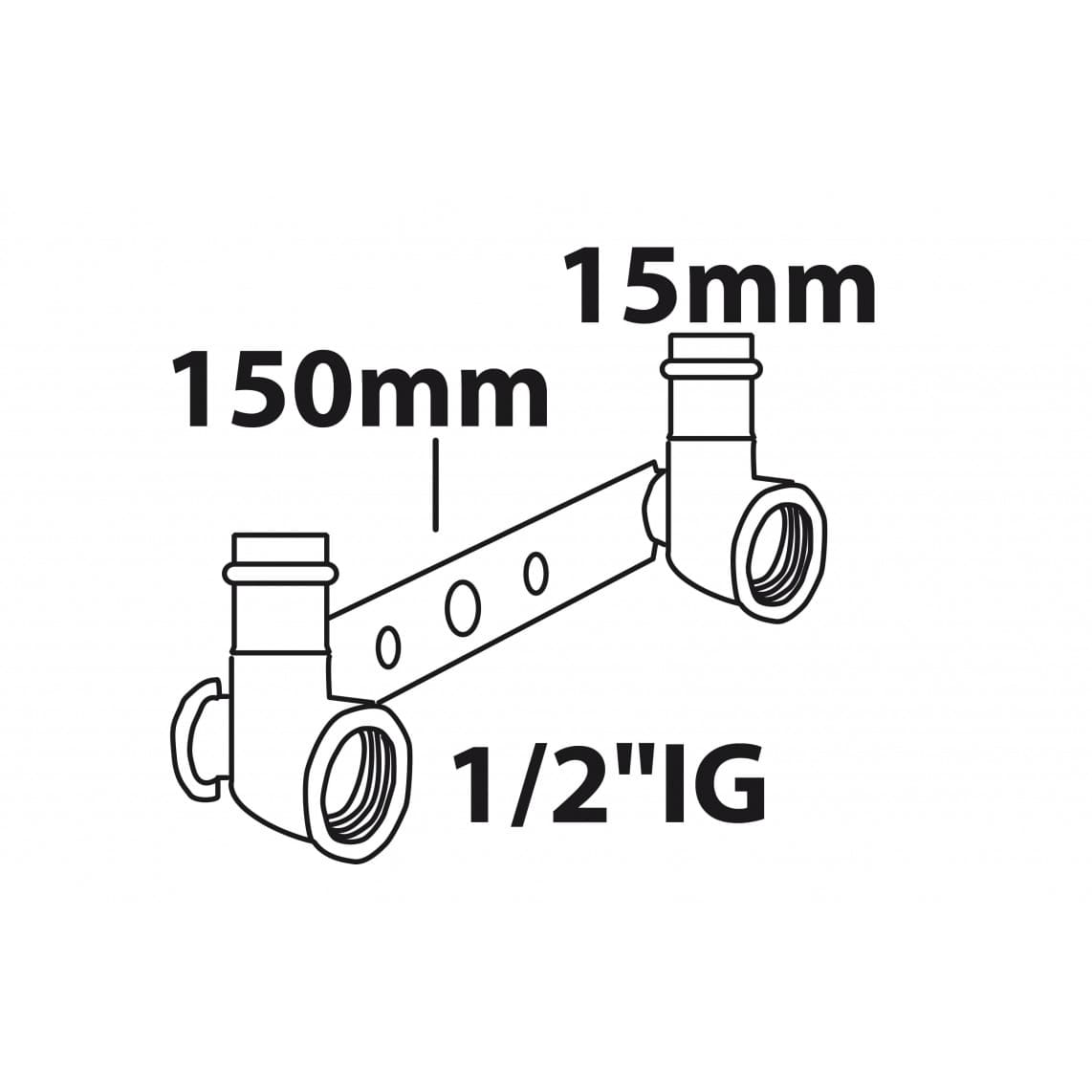 988628154 BR unité de montage, vierge, 15 mm x 1/2" F, entraxe 150 mm, 1 manchon, (P4977)