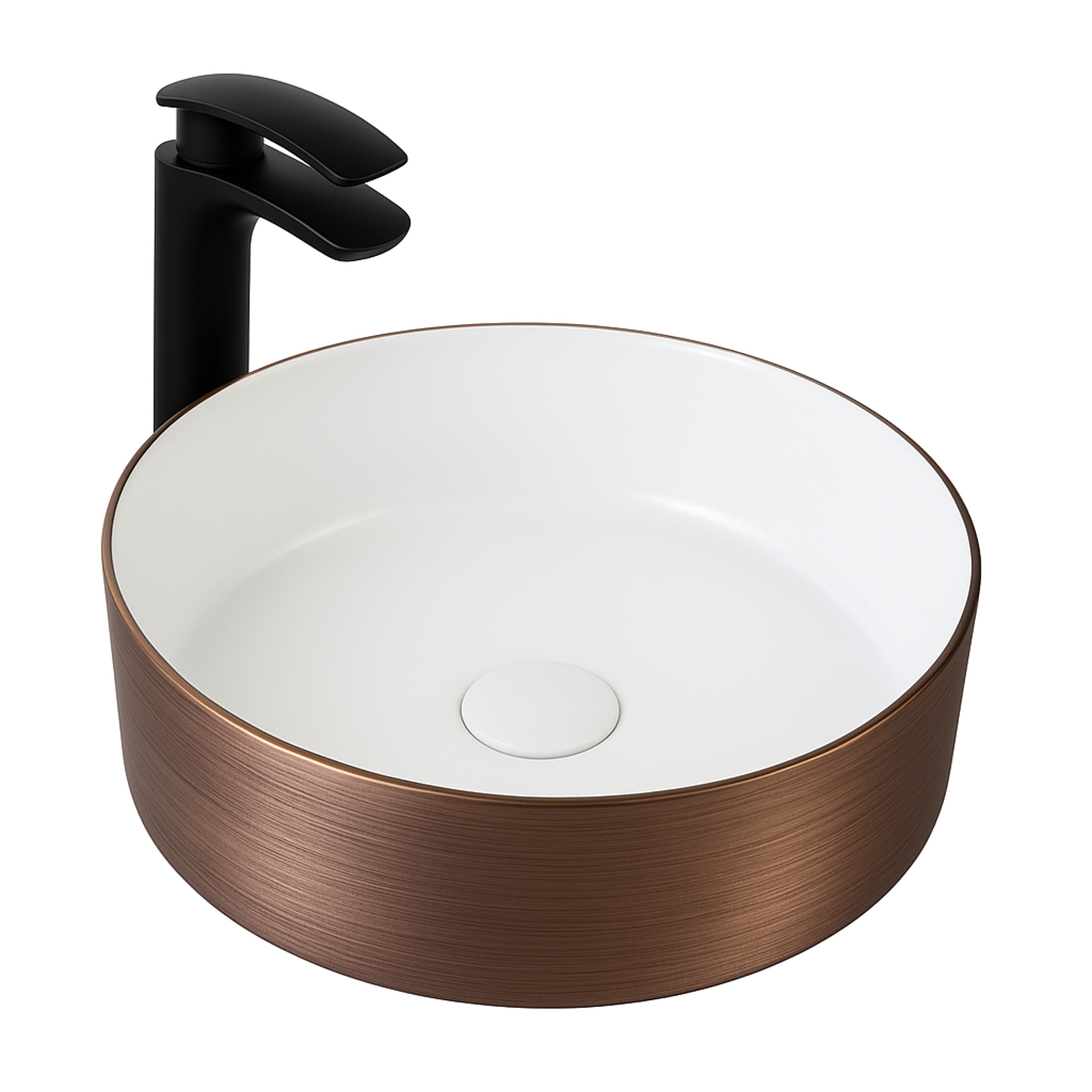 ALONI turo lavabo avec relief - à poser – sans trop-plein – sans trou de robinet – céramique – 36X12X36 cm – cuivre brossé/blanc brillant