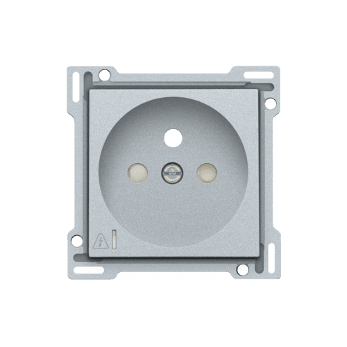 Set de finition pour prise avec protection contre les surtensions, broche de terre et obturateurs de protection, profondeur 28,5mm, y compris module de surtension avec LED rouge, Silver