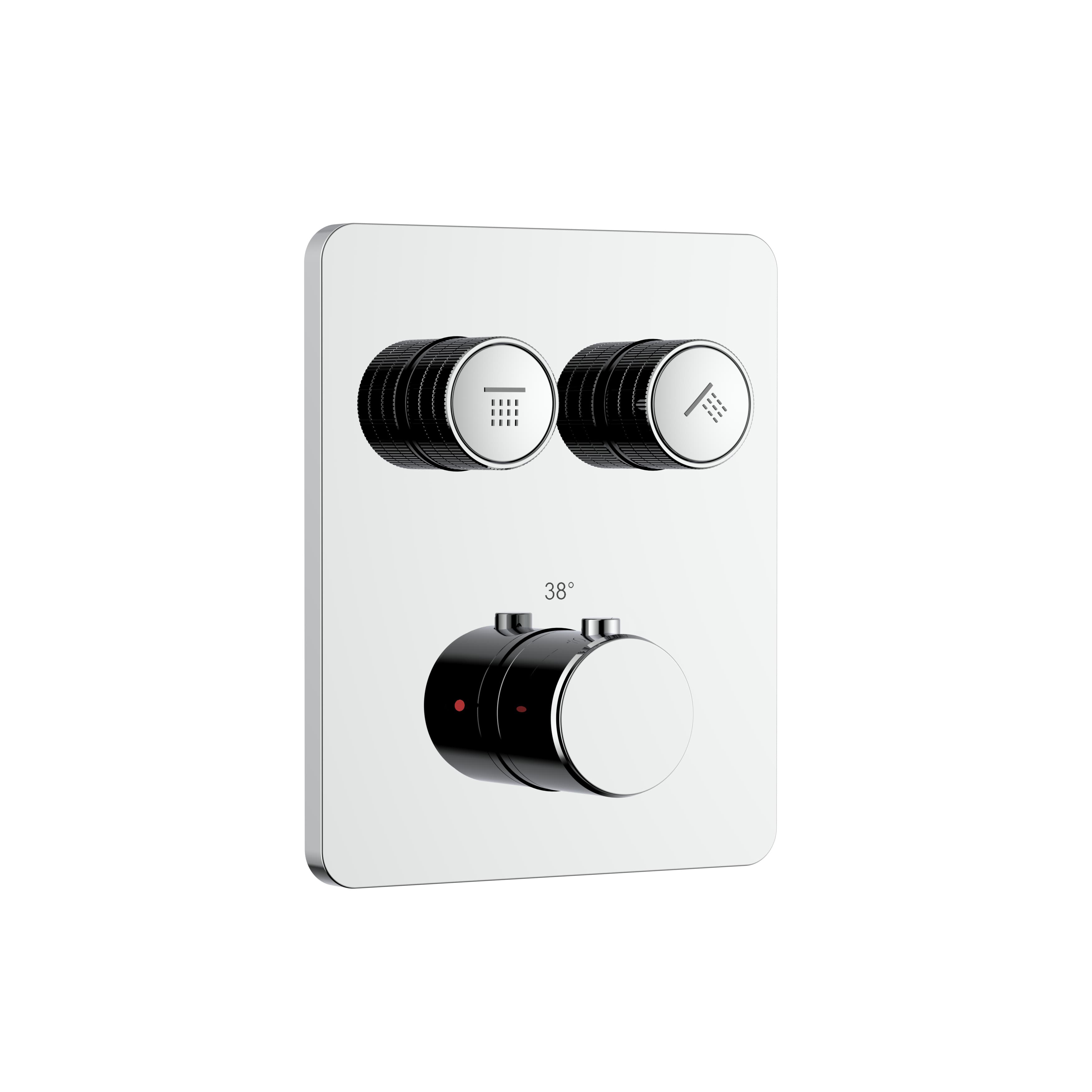STRIA MITIGEUR DE DOUCHE – 2 VOIES – THERMOSTATIQUE – BOUTONS POUSSOIRS S AVEC STRUCTURE STRIÉE RAFFINÉE – AVEC BOÎTIER D’ENCASTREMENT ET ÉLÉMENT DE FINITION – RECTANGULAIRE – BELGAQUA - CHROME