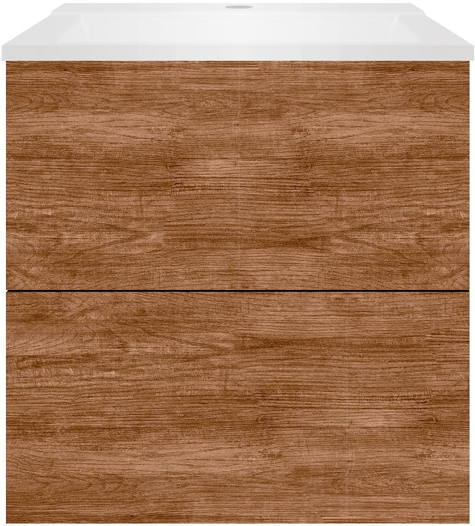 SOUS MEUBLE COFFEE 2 TIROIRS 60 TECTONA DECOR CANNELLE+LAVABO BLANC MAT
