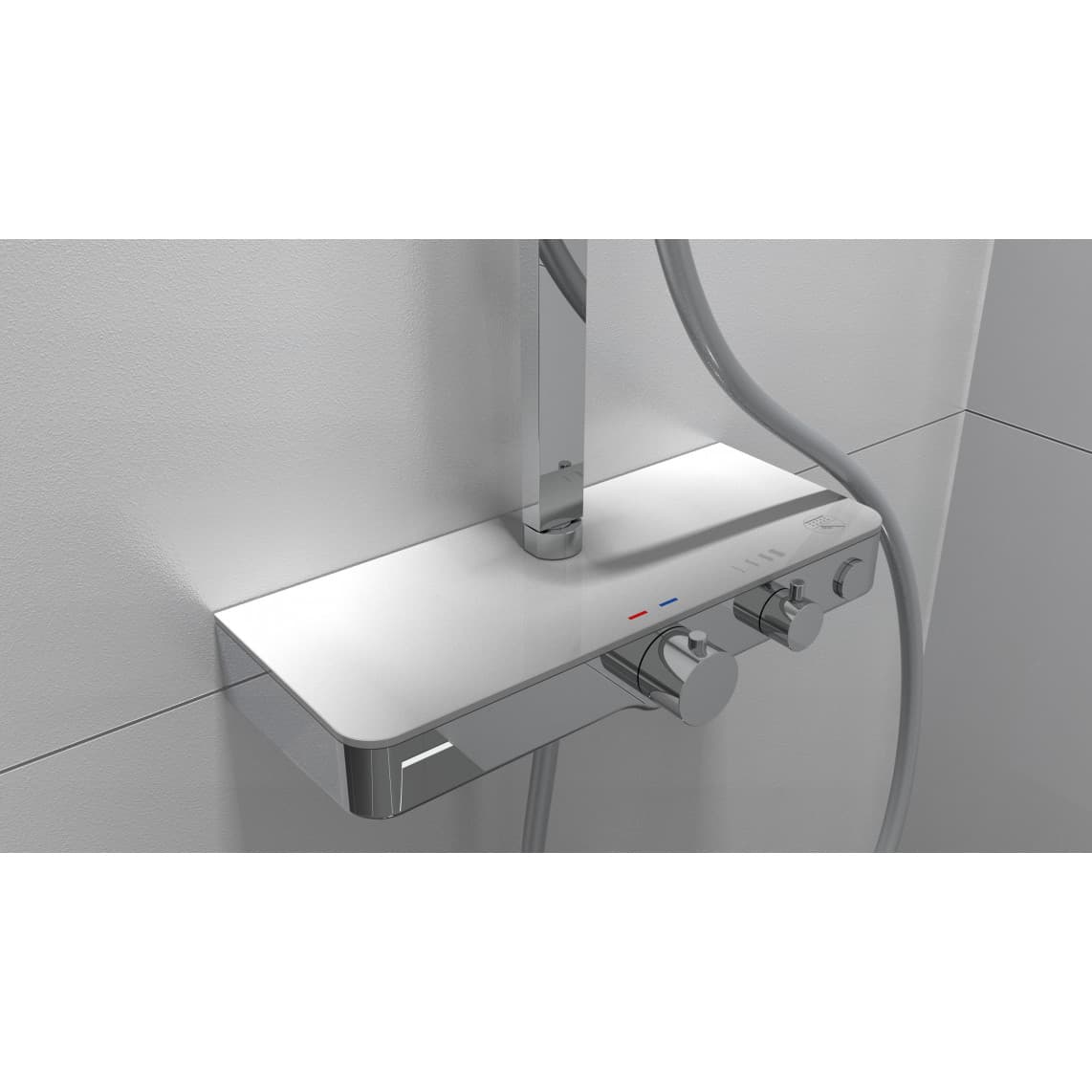 60530 OCEAN Overhead shower set, chrome/white, with thermostatic mixer, with tray