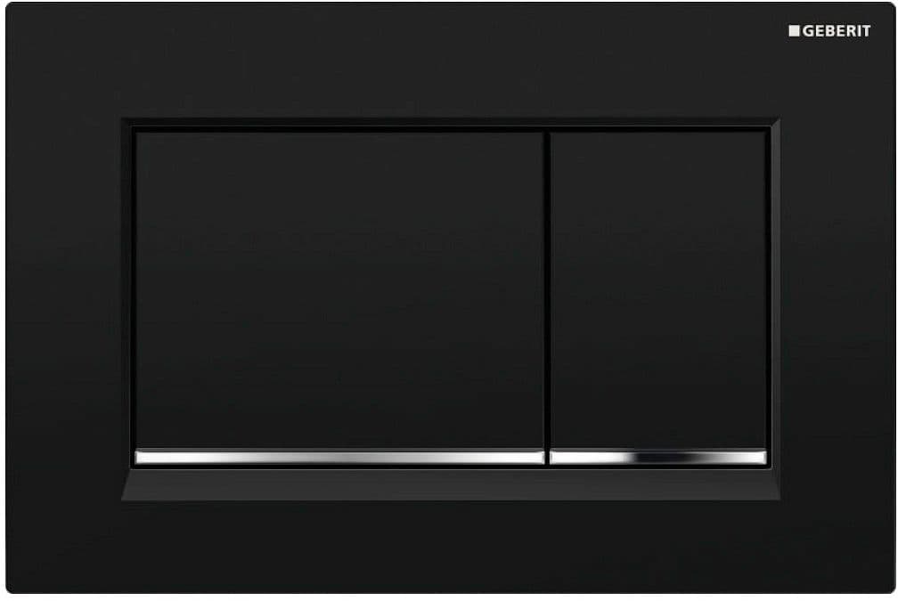 PLAQUE DE COMMANDE 2 TOUCHES SIGMA20 CARRE GEBERIT NOIR AVEC BANDES DESIGN EN CHROMé BRILLANT