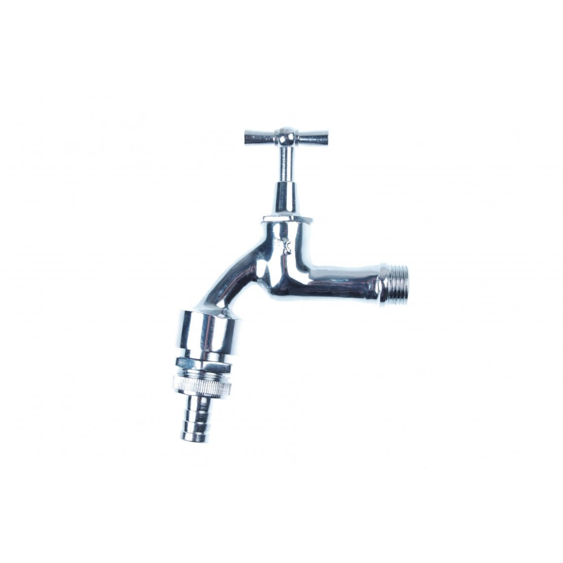 986193155 LT robinet de service Poignée à garrot, chromé, 1/2" M x 3/4" M x 1/2"T, avec Aérateur de tuyau u. clapet anti-retour.