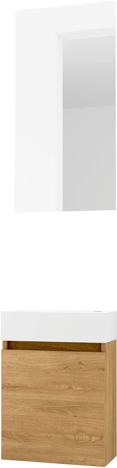 LAVE-MAINS FORM MINI MARBRE DE SYNTHESE/ 1 PORT/MIROIR CHENE NORDIC