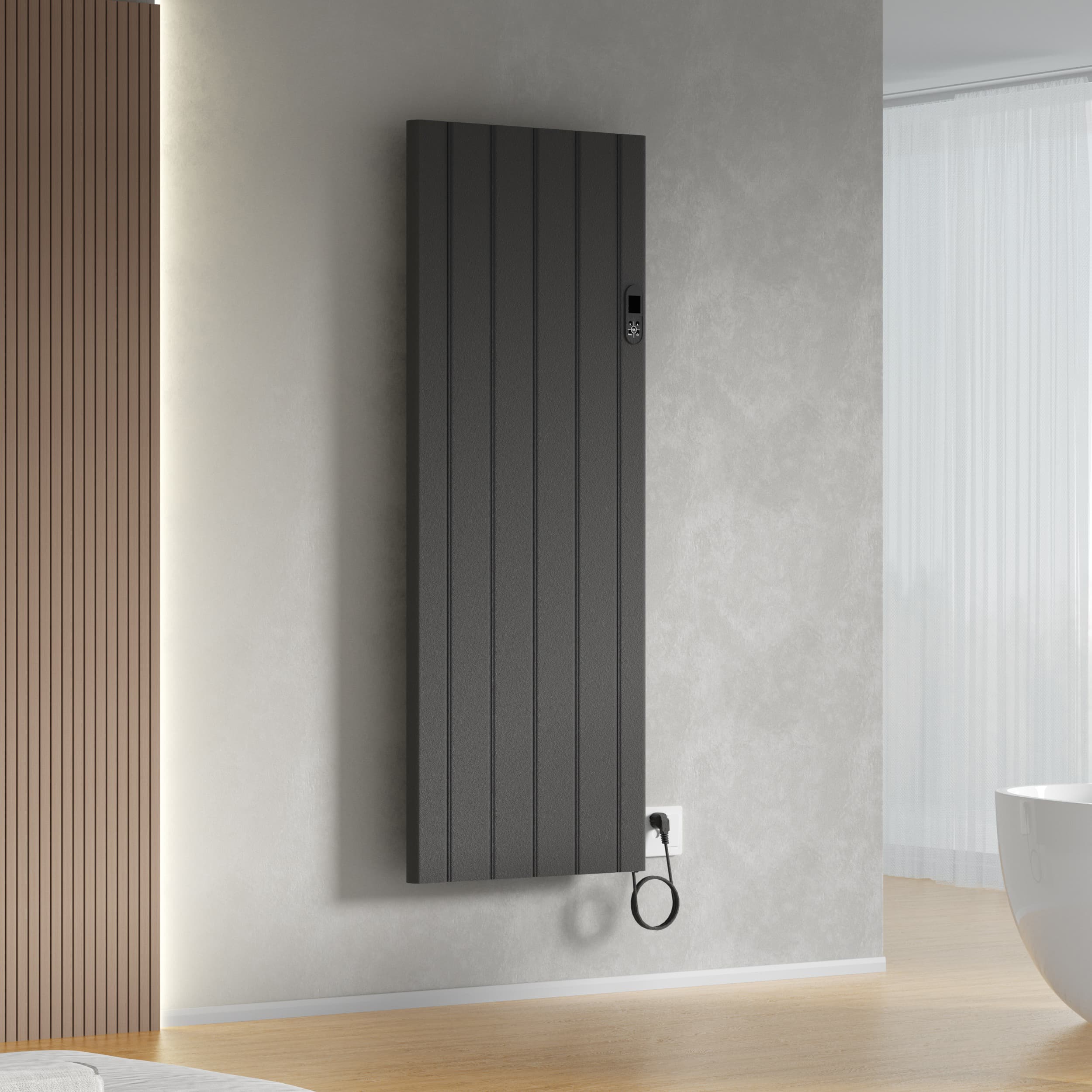 BELRAD RADIATEUR ÉLECTRIQUE – AVEC THERMOSTAT NUMÉRIQUE PROGRAMMABLE – SMART WIFI – 2000W – 1600X608X90 MM – NOIR MAT