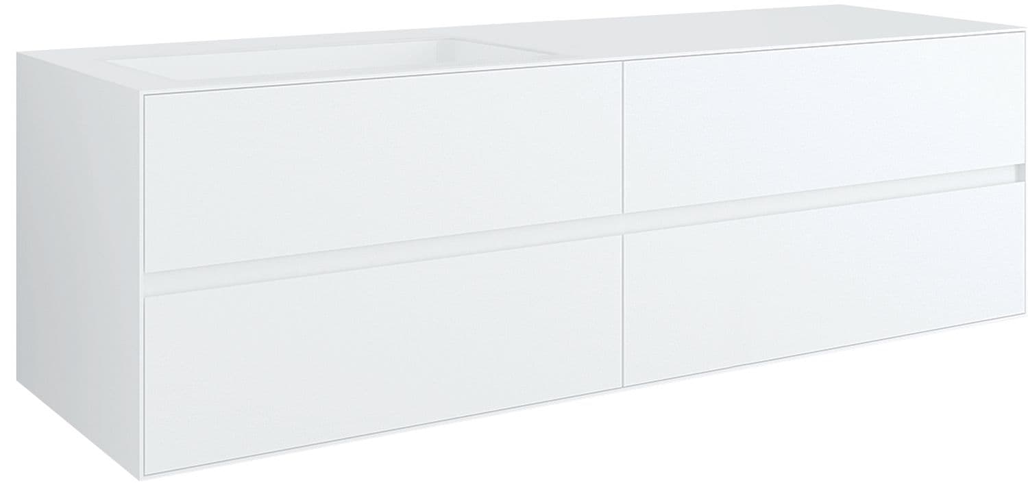 SOUS MEUBLE 4 TIROIRS+ LAVABO SOUS ENCASTRER GAUCHE TENSO 160CM SANS TROU ROBINET BLANC