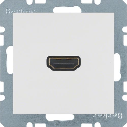 Prise Hdmi avec fiche de connexion 90° Berker S.1 / B.3 / B.7 Blanc polaire, brillant