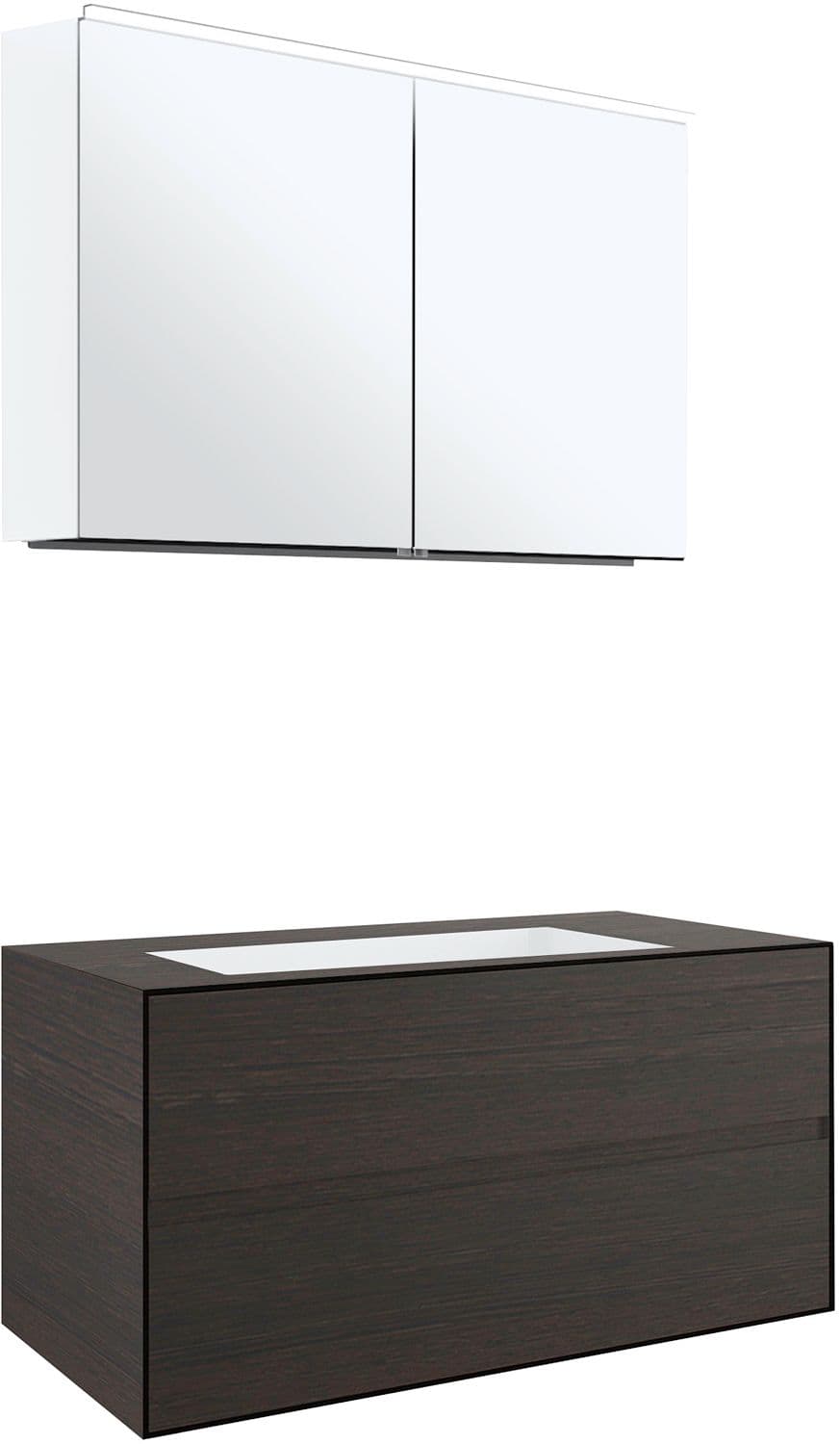 MEUBLE 2 TIROIRS+ LAVABO SOUS ENCASTRER CENTRAL TENSO 90CM SANS TROU ROBINET WENGE AVEC ARMOIRE TOILETTE