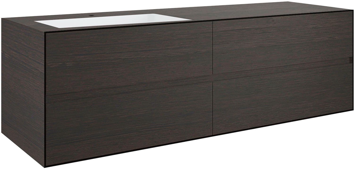 SOUS MEUBLE 4 TIROIRS+ LAVABO SOUS ENCASTRER GAUCHE TENSO 160CM +TROU ROBINET WENGE