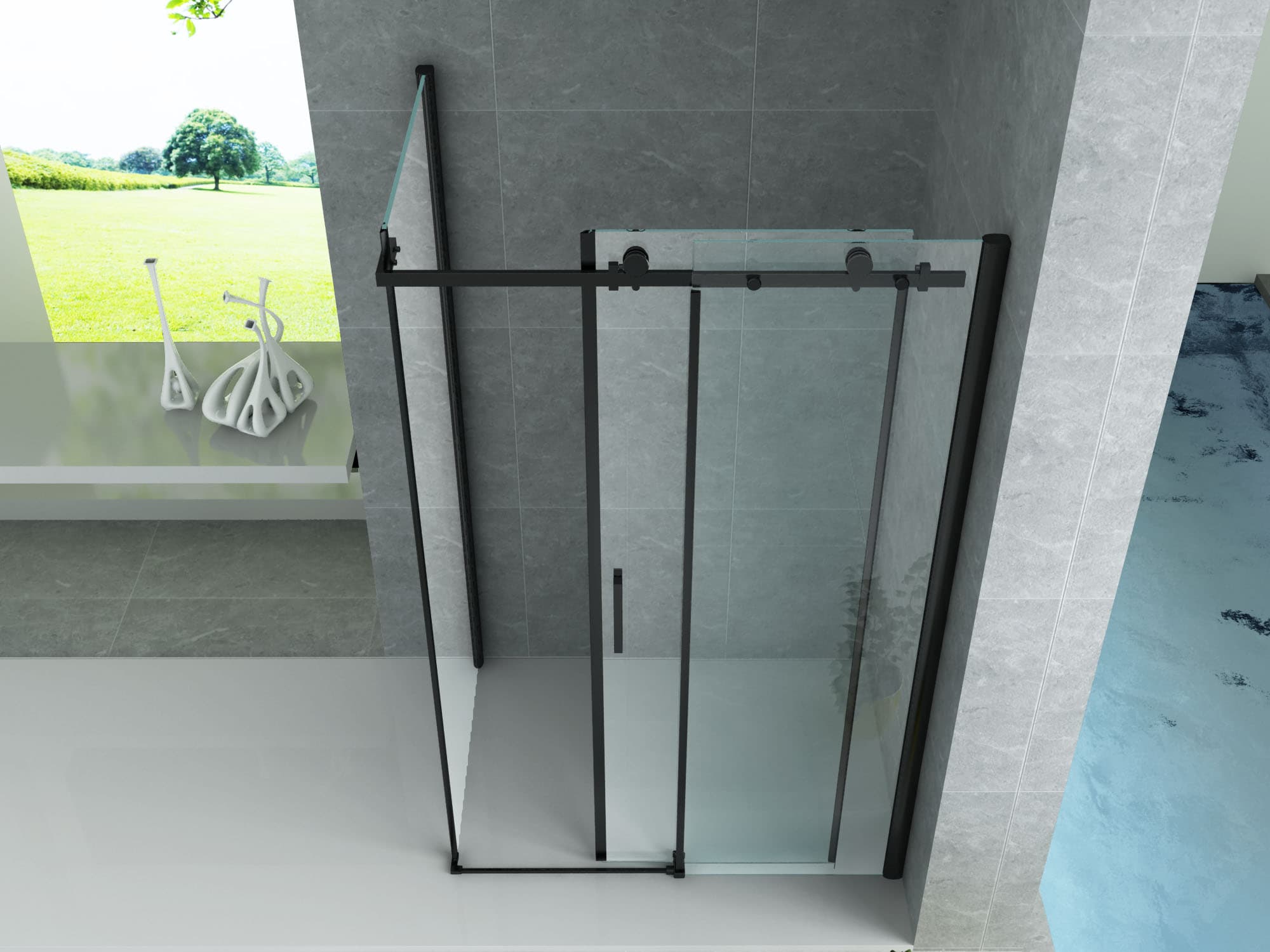 ALONI CABINE DE DOUCHE – PORTE COULISSANTE ET PAROI LATÉRALE - 800X1200X1950MM - NOIR MAT-VERRE CLAIR