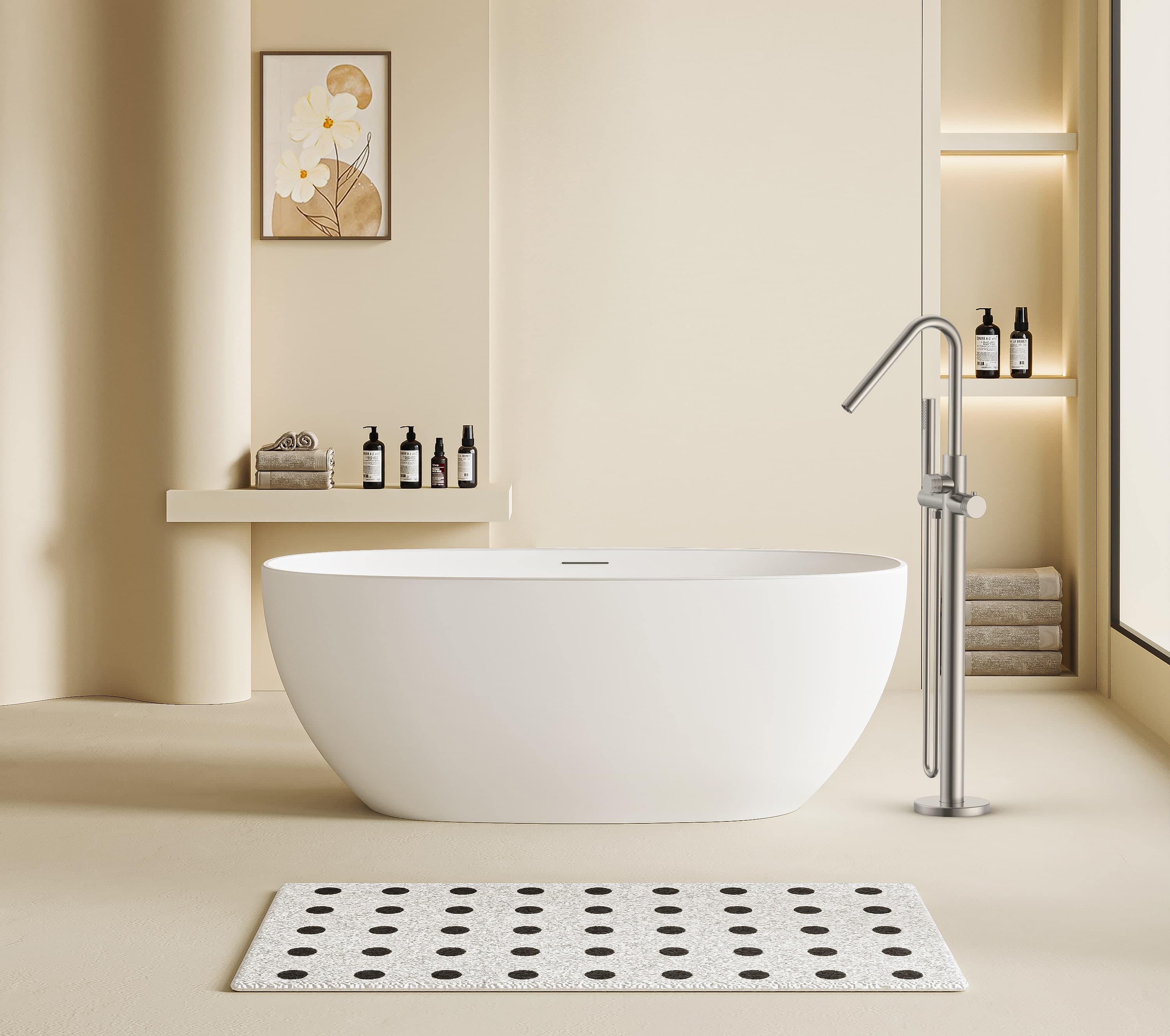 Stria mitigeur de bain – indépendant – thermostatique – avec douchette et flexible – boutons avec structure striée - Belgaqua - acier inox brossé