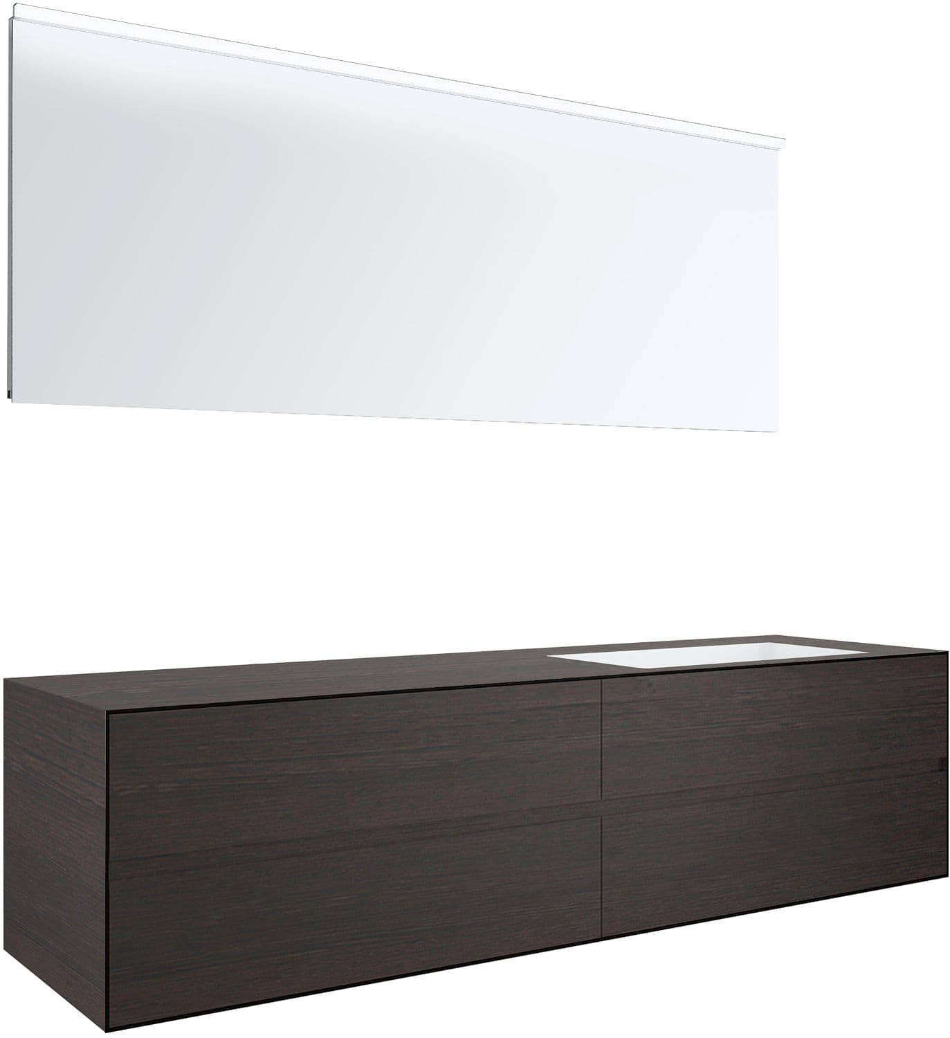 MEUBLE 4 TIROIRS+ LAVABO SOUS ENCASTRER DROITE TENSO 180CM+ TROU ROBINET WENGE AVEC MIROIR