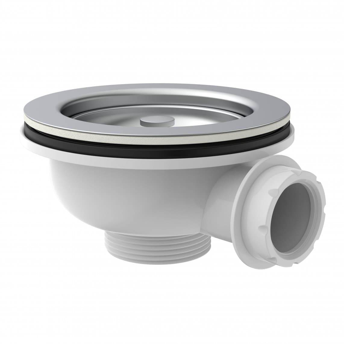 98835340 KS bonde à panier, 1 1/2" M, acier inoxydable calice d'évacuation & tamis Ø114 mm, avec 1" raccord de trop plein
