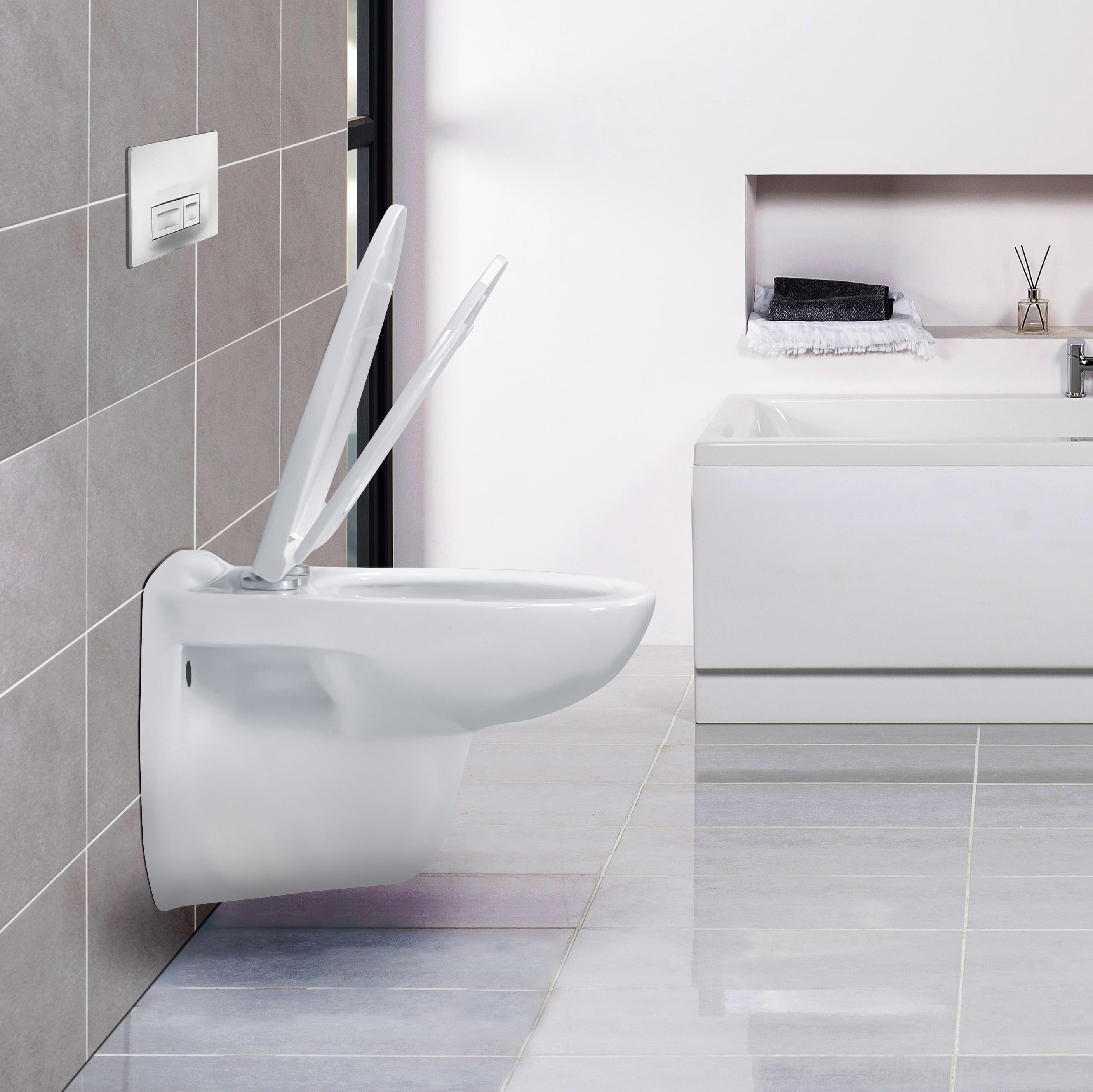ALONI PRO WC SUSPENDU – SANS BRIDE – AVEC ABATTANT – THERMOPLAST (PP) – SOFT CLOSE – QUICK RELEASE – 35,5X41X54,5 CM - BLANC BRILLANT